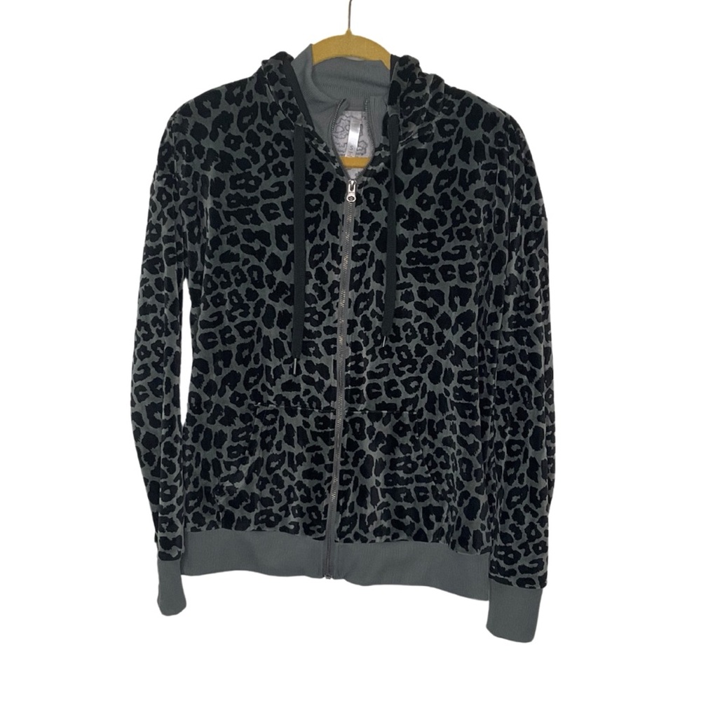 LuLaRoe Cozy Bethany Gray Leopard Print Zip Up Hoodie Size Small